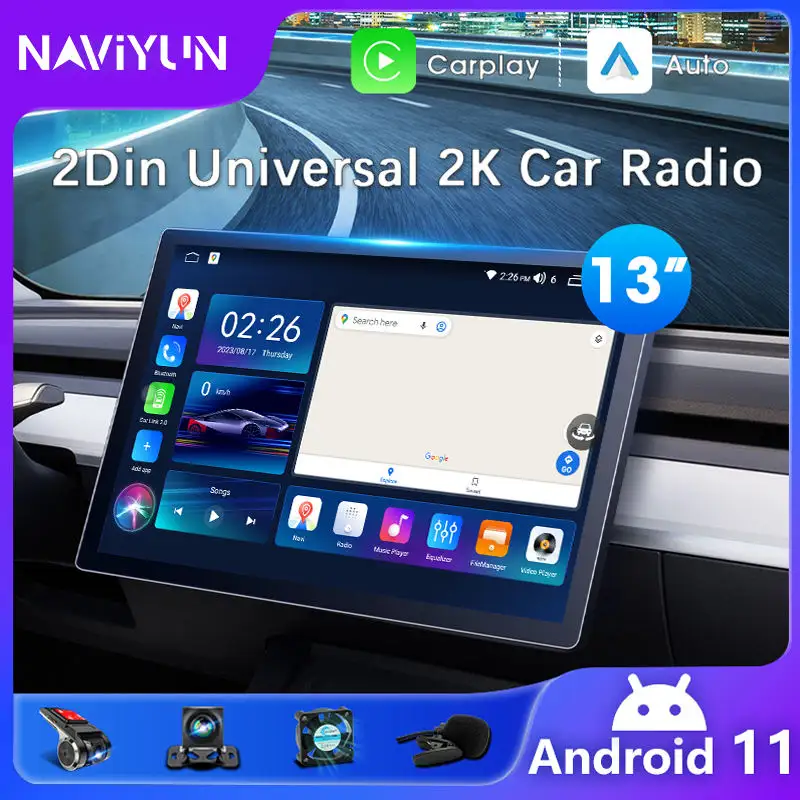 Radio Audio mobil 13 inci populer sistem Stereo mobil Android Android Radio kendaraan layar sentuh Qled 4G Fm Am Dsp Rds Auto Carplay
