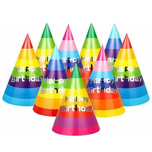 Hot Selling Birthday Party Colorful Hats Rainbow Cone Paper Hats for Kids Adults Birthday Party Newborn Photo Props Supplies