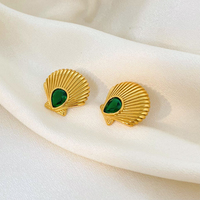 Vente chaude en acier inoxydable plaqué or 18 carats boucles d'oreilles joyas de acero inoxidable al por mayor boucles d'oreilles texture zircon pétoncle