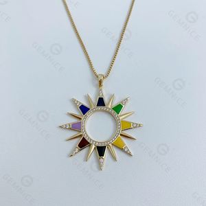 Gemnel thiết kế mới 925 Bạc men trang sức lớn Starburst tuyên bố men cầu vồng Vòng cổ - Product Image 2