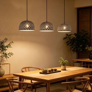 Lampada a Sospensione in Bambù Intrecciato per Isola Cucina, <span class=keywords><strong>Paralume</strong></span> Nero Fatto a Mano, Lampadario <span class=keywords><strong>Artigianale</strong></span> - Product Image 5
