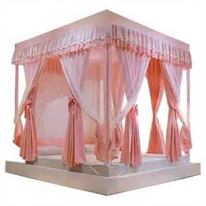 Moustiquaire de lit occultante en polyester à 6 panneaux, style palais, avec fermeture éclair et dentelle, pour usage domestique, anti-poussière - Product Image 1