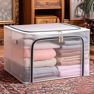 Clothing Organizer Storage Box Rectangle Mesh Steel <b>Frame</b> Moisture Proof Foldable Wardrobe Organizer Large Capacity - Product Image 1