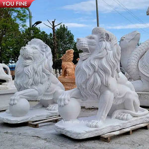 Estatua De León de mármol blanco de tamaño natural tallada a mano de decoración al aire libre de alta calidad - Product Image 4