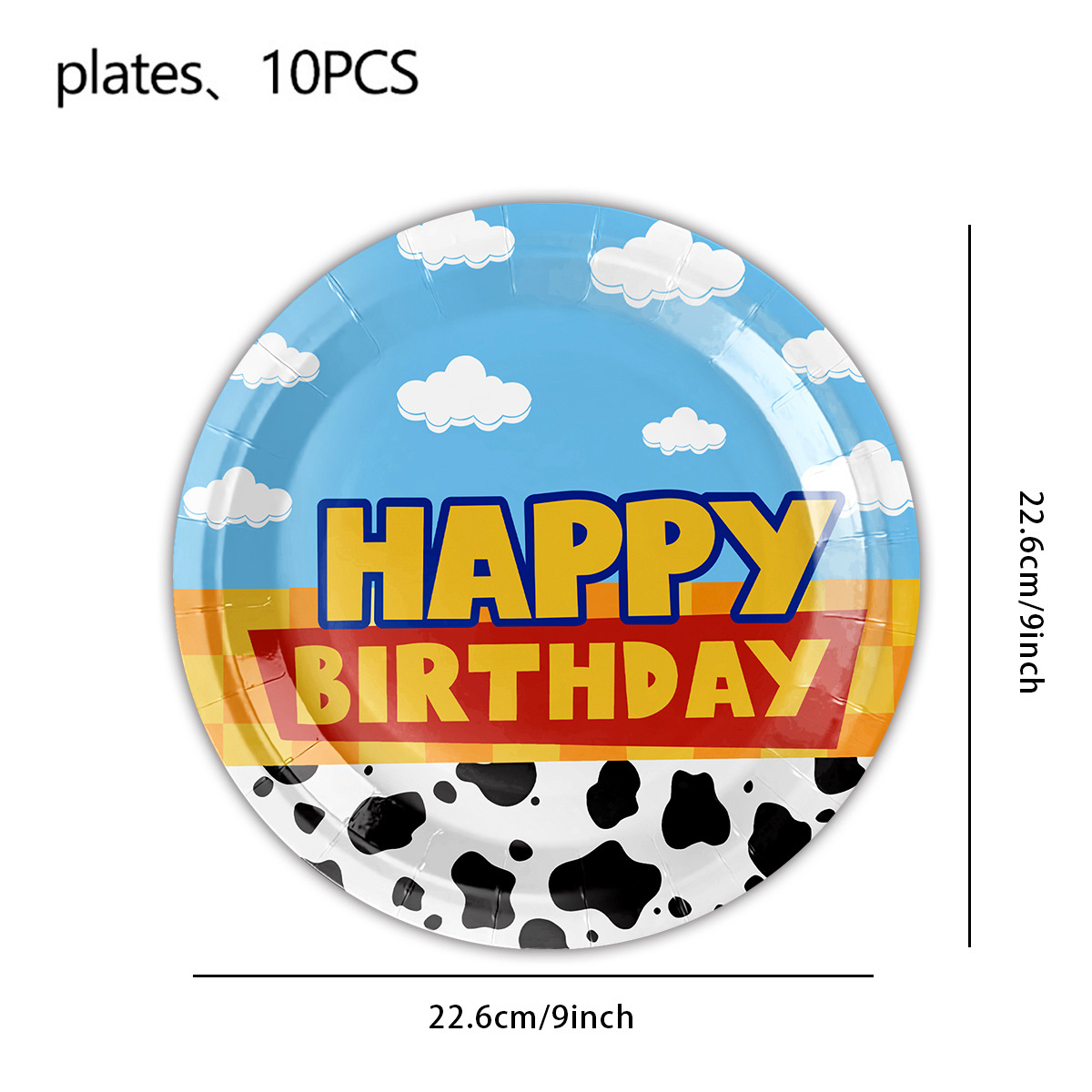 Assiettes en papier colorées-10 pièces 9 pouces-motif A