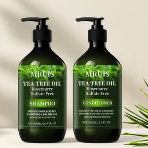 Shampooing et revitalisant naturels et biologiques à l'huile d'arbre à thé et de romarin, <span class=keywords><strong>sans</strong></span> <span class=keywords><strong>sulfate</strong></span>, antipelliculaire, régulateur de sébum, à base d'extraits végétaux, vente en gros, 500 ml - Product Image 1