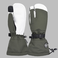 Gants de Ski Imperméables en Cuir Véritable, Moufles de Neige et de Motoneige en Cuir avec Manchette Longue