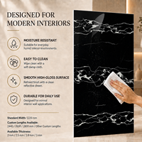 Panneau mural en PVC brillant MORLENX, imitation marbre veiné noir et blanc, effet fissures horizontales, pour projets commerciaux modernes