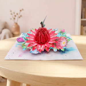 Haute Qualité Conception Personnalisée 3D Pop Carte Waratah Fleurs Colibri À La Main Vietnam Papier Artisanat Amour En Gros Impression Offset - Product Image 4