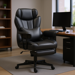 Silla Ejecutiva de Oficina con Reposapiés, Función Reclinable, Altura Ajustable, Soporte Lumbar, Silla de Escritorio Negra para Uso en Oficina - Product Image 2