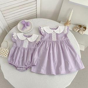 Conjunto de Verano 2026 para Niñas, Vestido y Romper con Lazo, Encaje y Mangas con Volantes, Estilo Princesa - Product Image 1