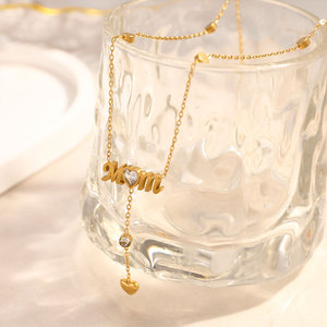 Collier délicat en acier inoxydable 316L plaqué or PVD 14k 18k pour femme, bijou de la Fête des Mères, collier « Mama » pour maman - Product Image 3