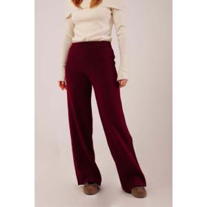 Pantalones de Punto de Cintura Alta para Mujer al por Mayor, Cintura Acanalada, Piernas Anchas, Transpirables, con Estampado Floral, Color Borgoña - Product Image 3