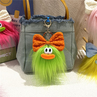 Porte-clés en peluche monstre de dessin animé mignon, doux, durable, écologique, jouet en peluche, pendentif pour sac de voiture, poupée en fourrure moelleuse avec pompon et nœud