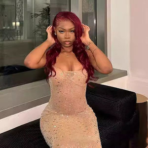 Venta al por mayor de vestidos de noche estampados para mujer con cordones en la espalda de diseño de malla vestidos de fiesta de las mujeres para la madre y las niñas capilla tren - Product Image 5