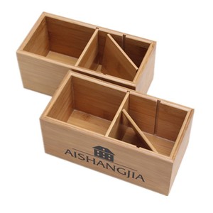 Organisateur de bureau en bambou Aishangjia, rectangulaire, 20x10x9cm, boîte de rangement multi-compartiments pour le bureau - Product Image 3