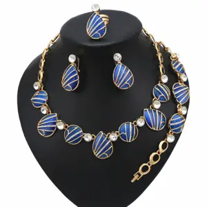 Yulaili Direct-Sale Fashion Jewelry Set Gold Plated Alloy Water Drop Shape Blue Semi-precious Gem Jewellery For Women