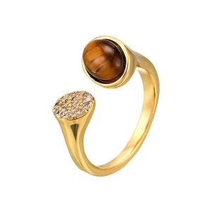 Tiger Eye Open <b>Ring</b> <b>Adjustable</b> Asymmetrical Index Finger <b>Ring</b> Pave Setting Geometric Shape Party Jewelry - Product Image 5