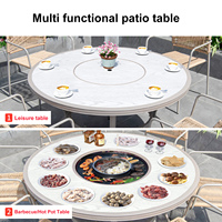 Villa en fonte d'aluminium de style coréen Mobilier de salle à manger d'extérieur Tables et chaises de patio avec barbecue pour 6 personnes