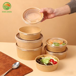 Круглая миска из крафт-бумаги, экологически чистый фруктовый салат на вынос, упаковка для пищевых продуктов, упаковка для пищевых продуктов, пригодные для микроволновой печи, бумажные коробки 16 унций - Product Image 2