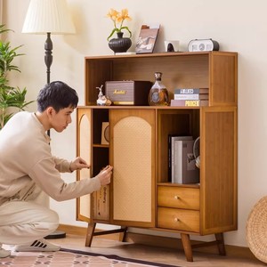 Retro-style solid wood wine cabinet, living room/dining room <b>sideboard</b> <b>storage</b> cabinet, Nordic style wall-mounted <b>storage</b> tea - Product Image 1