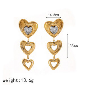 Pendientes con forma de corazón con incrustaciones de circonita y perla de acero inoxidable para mujer, regalo, joyería de moda - Product Image 5