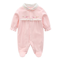 Combinaison personnalisée pour nouveaux-nés à manches longues à volant Barboteuse pour bébés filles en coton Vente en gros