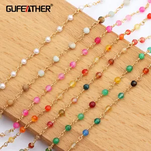 C47 18k gold plated Multi Color Metal Natural Stone Chains Diy Necklace Jewelry Making Accessories,1m/lot