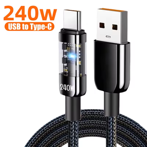 Cable de Carga Rápida USB3.0 <span class=keywords><strong>Tipo</strong></span> <span class=keywords><strong>C</strong></span> de 10A 240W, Super QC3.0, con LED, para Transferencia de Datos, para Computadora, Tableta y Laptop - Product Image 1
