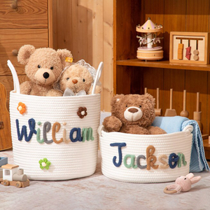 <span class=keywords><strong>Panier</strong></span> Cadeau Personnalisé pour Baby Shower – <span class=keywords><strong>Panier</strong></span> de Rangement en Corde de Coton avec Noms Personnalisés et Icônes au Crochet pour Chambre d'Enfant (Garçons/Filles) – Formes Variées 10-20L - Product Image 6