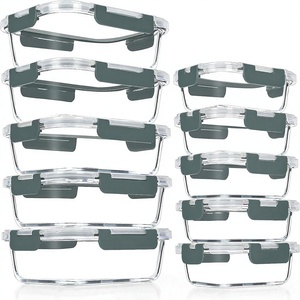 Contenants de stockage alimentaire en verre rectangulaires modernes, étanches, avec couvercles hermétiques, compatibles lave-vaisselle, préparation de repas à emporter, capacité 1-2L, cuisine - Product Image 3