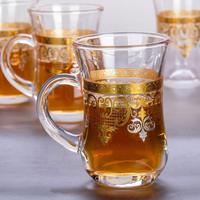 Tasse à thé en verre personnalisable de style royal, avec poignée, luxe, style arabe du Moyen-Orient, cadeau turc, étiquette pour café, thé, verres à boire