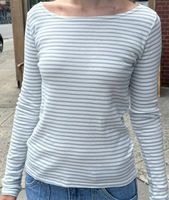 OEM/ODM Wholesale Grey White Women Striped Long Sleeve T-Shirt Bow Neck Slim Fit Stretch Jersey Tee <strong>Top</strong>