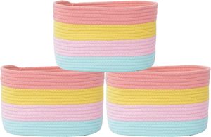 Paquete de 3 Cestas de Almacenamiento de Cuerda de Algodón Arcoíris, Cestas Organizadoras Tejidas Coloridas para el Hogar, el Aula, la Guardería, Estantes, Juguetes, <span class=keywords><strong>Cesta</strong></span> de Regalo - Product Image 4