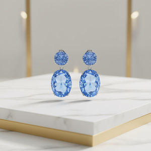 Orecchini pendenti con pietra blu, gioielli classici da donna con cristalli a goccia e montatura a griffe E492 - Product Image 2