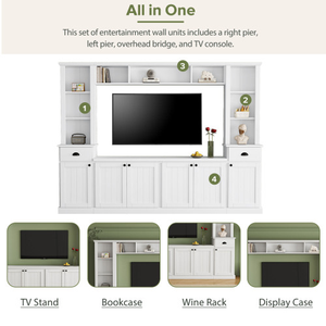 Set di Mobili da Parete con Ponte Porta <span class=keywords><strong>TV</strong></span> per <span class=keywords><strong>TV</strong></span> fino a 75'', <span class=keywords><strong>Mobile</strong></span> <span class=keywords><strong>TV</strong></span> con Spazio di Archiviazione e Ripiani Regolabili, Grande Console Multimediale Modernista - Product Image 4