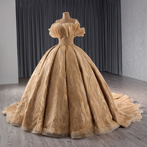 Robe de soirée longue moderne dorée en organza, robe de bal, robe de soirée à fleurs, appliques, perles, Rsm241066 - Product Image 6
