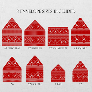 Kerstbreipatroon Envelopvoering Rood Wit Rendier Trui Print 8 Maten A7 A6 A2 voor Feestelijke Groetkaarten Uitnodigingen - Product Image 2