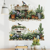 Autocollant mural amovible en aquarelle pour jardin, fleurs en pot, cactus, autocollant mural en vinyle résistant aux UV, imperméable, décoration intérieure