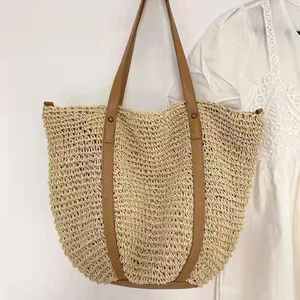 Bolso de hombro de paja tejido a mano para mujer, bolsa de playa de verano, Natural, <span class=keywords><strong>Extra</strong></span> grande, venta al por mayor - Product Image 5