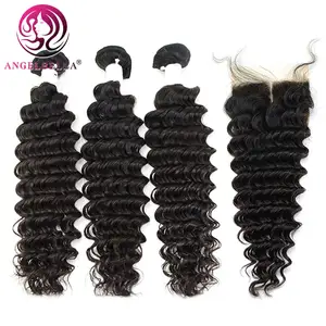 Brasilia nische natürliche schwarze jungfräuliche Haar bündel mit 4x4 Deep Wave Closure Großhandel Virgin Human Hair Weave Bundle Vendor