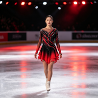 Costume de patinage artistique pour enfants et adultes, robe en maille à manches longues dégradé noir et rouge avec strass pour spectacle sur glace
