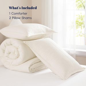 White Color 100% Cotton Waffle Weave Duvet Cover Set Luxury Bedding Set 3 Pieces - Product Image 3