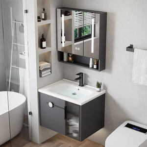 GJGC Estilo Industrial Espacio Aluminio Flotante <span class=keywords><strong>Baño</strong></span> Vanidad <span class=keywords><strong>Colgar</strong></span> en la pared <span class=keywords><strong>Baño</strong></span> Vanidad Muebles plegables Vanidad <span class=keywords><strong>Espejo</strong></span> Led - Product Image 1