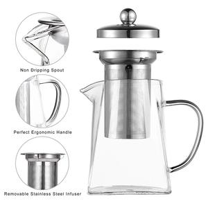 Handblown Kính ấm trà 420ml 15OZ thủy tinh borosilicate trà ấm đun nước Stovetop an toàn kính vuông nồi ấm trà Bộ - Product Image 2