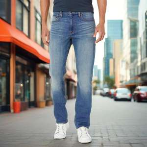 กางเกงยีนส์ขาตรงมีรูฉีกสำหรับผู้ชายกางเกงยีนส์ขาตรงพิมพ์ลายหมึก - Product Image 1