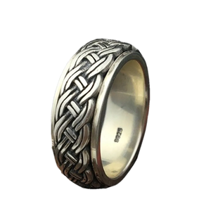 Anillo de Plata de Ley 925 Retro Moderno para Hombre, Anillo de Aniversario, Anillo Cerrado con Patrón de Cuerda de Cáñamo Giratorio para la Buena Suerte - Product Image 1