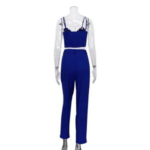 OUDINA-camisola azul de cintura alta para mujer, pantalones pitillo ajustados, trajes para mujer, conjunto de pantalones de dos piezas - Product Image 4