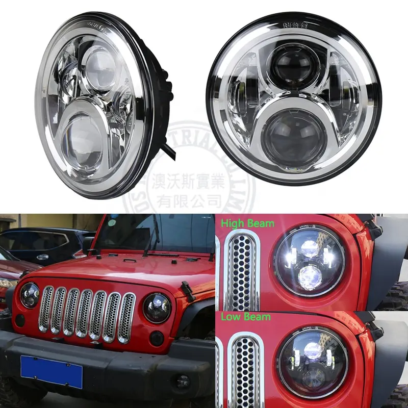 OVOVS Super Bright 50w Drl & Amber Halo Turn Signal 7 Inch Round Led Headlight For Jeep Jk