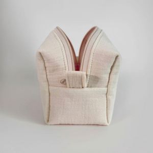 Custom Bow Embroidery Eco-Friendly Cotton Makeup Bags Travel Zipper for Bag Women for Gingham Inner <b>Cosmetic</b> <b>Organizer</b> - Product Image 5